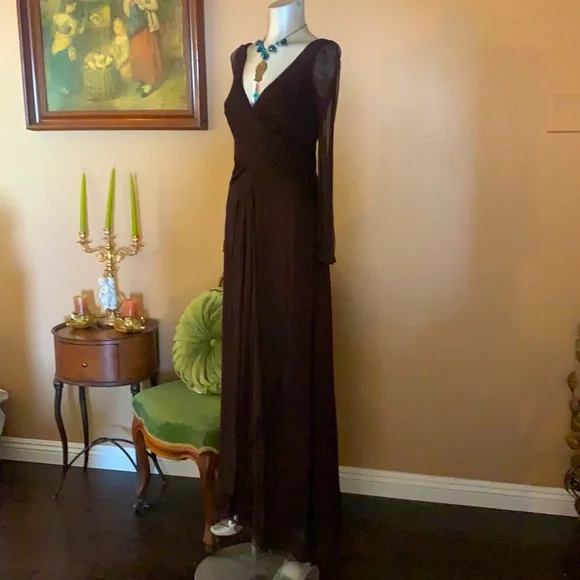Tadashi Collection Dresses | Tadashi Collection Silk Brown Long Dress. Sz 6 | Color: Brown | Size: 6 | Bonaespinoza123's Closet